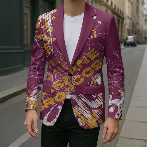 Personalized Brisbane Broncos Rugby Blazer Urban Street Graffiti Style - Distressed Splatter Elements