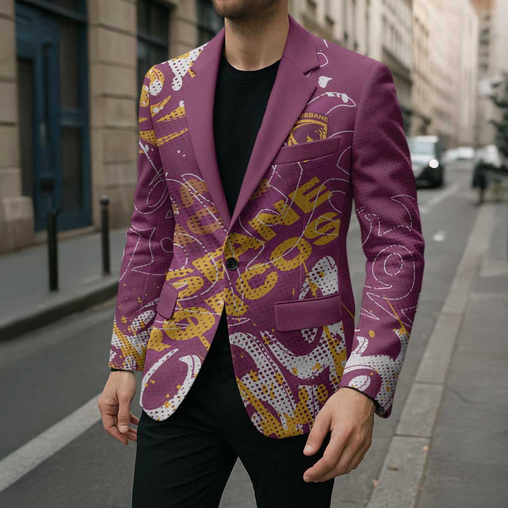 Personalized Brisbane Broncos Rugby Blazer Urban Street Graffiti Style - Distressed Splatter Elements