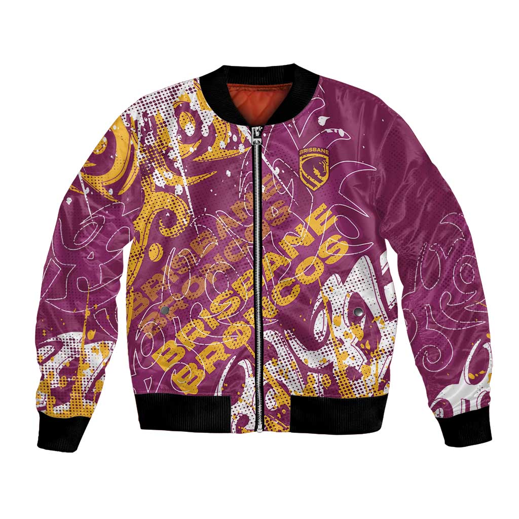Personalized Brisbane Broncos Rugby Bomber Jacket Urban Street Graffiti Style - Distressed Splatter Elements