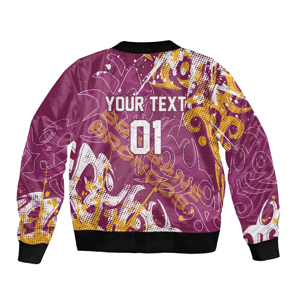 Personalized Brisbane Broncos Rugby Bomber Jacket Urban Street Graffiti Style - Distressed Splatter Elements