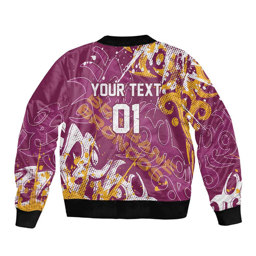 Personalized Brisbane Broncos Rugby Bomber Jacket Urban Street Graffiti Style - Distressed Splatter Elements
