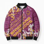 Personalized Brisbane Broncos Rugby Bomber Puffer Jacket Urban Street Graffiti Style - Distressed Splatter Elements