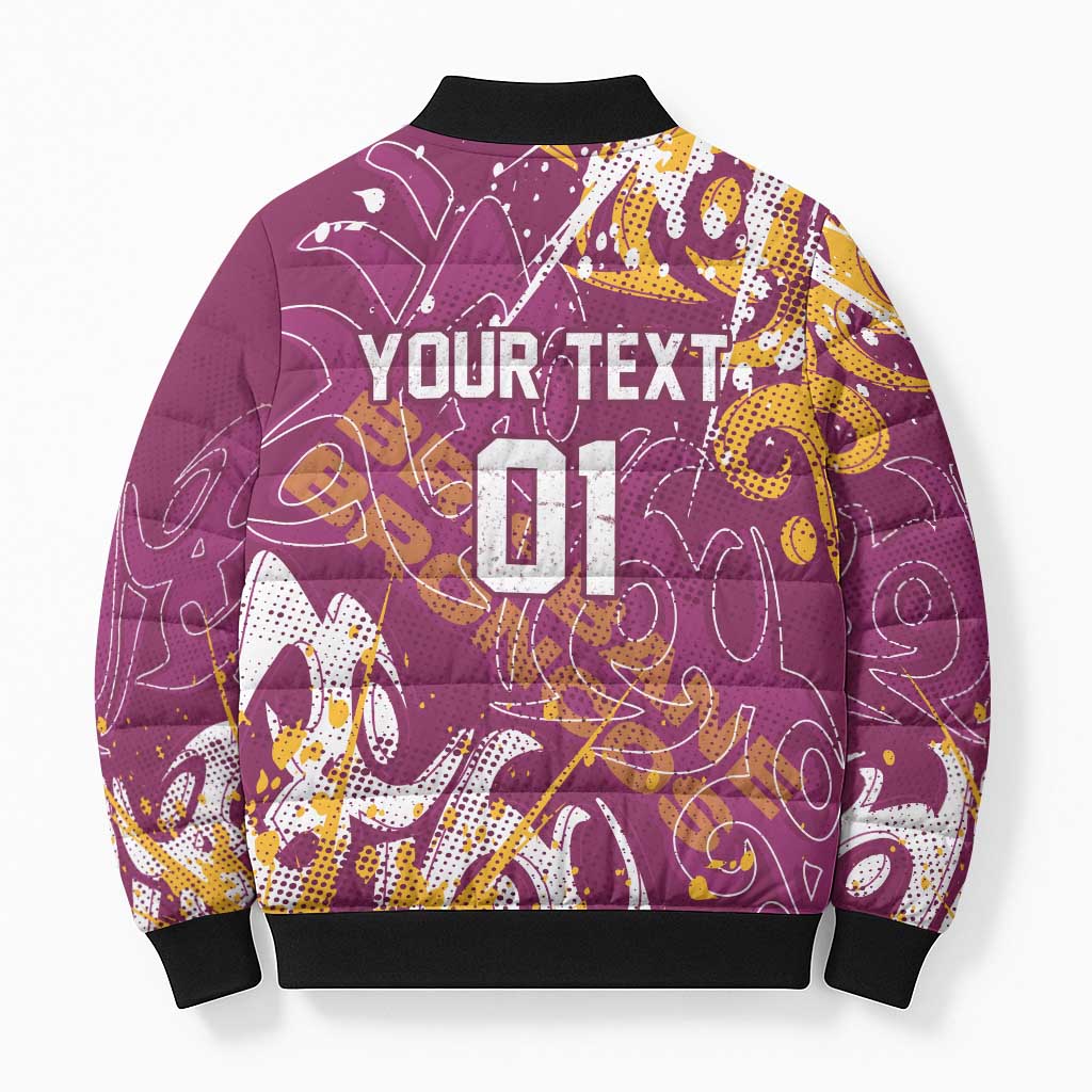 Personalized Brisbane Broncos Rugby Bomber Puffer Jacket Urban Street Graffiti Style - Distressed Splatter Elements