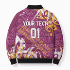 Personalized Brisbane Broncos Rugby Bomber Puffer Jacket Urban Street Graffiti Style - Distressed Splatter Elements