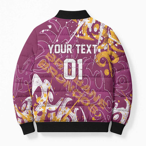 Personalized Brisbane Broncos Rugby Bomber Puffer Jacket Urban Street Graffiti Style - Distressed Splatter Elements