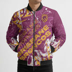 Personalized Brisbane Broncos Rugby Bomber Puffer Jacket Urban Street Graffiti Style - Distressed Splatter Elements