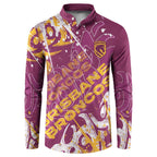 Personalized Brisbane Broncos Rugby Button Sweatshirt Urban Street Graffiti Style - Distressed Splatter Elements
