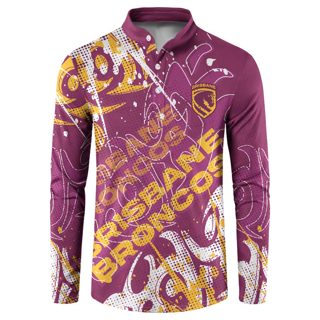 Personalized Brisbane Broncos Rugby Button Sweatshirt Urban Street Graffiti Style - Distressed Splatter Elements