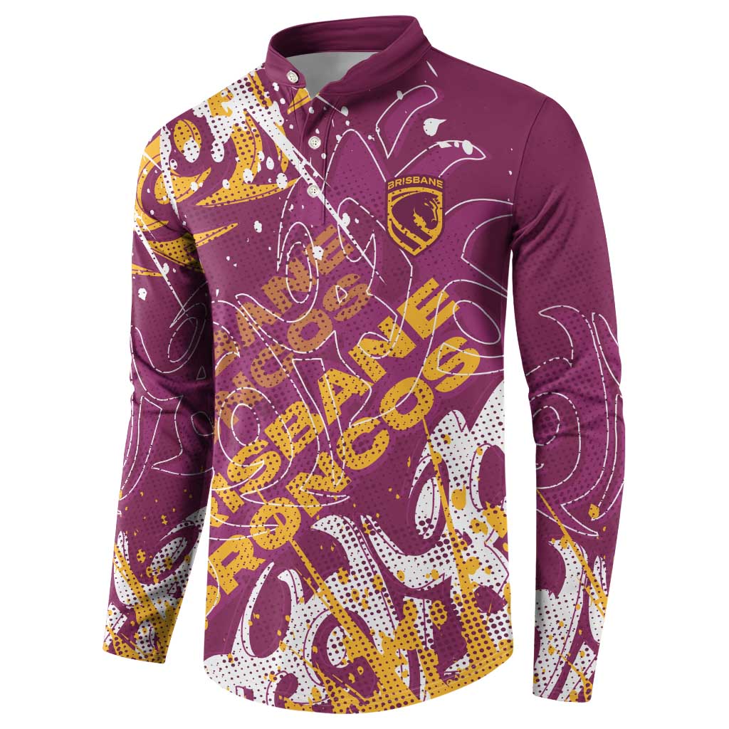 Personalized Brisbane Broncos Rugby Button Sweatshirt Urban Street Graffiti Style - Distressed Splatter Elements