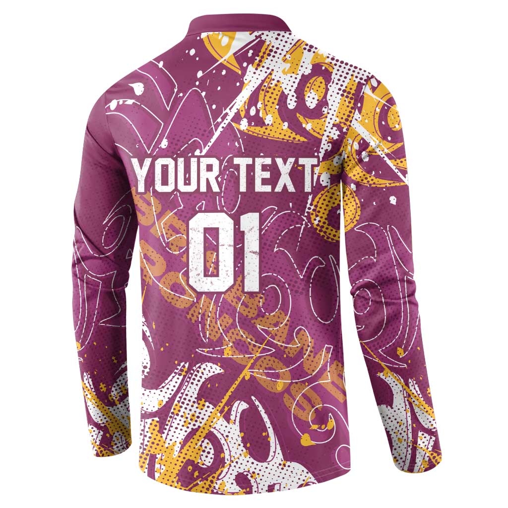 Personalized Brisbane Broncos Rugby Button Sweatshirt Urban Street Graffiti Style - Distressed Splatter Elements