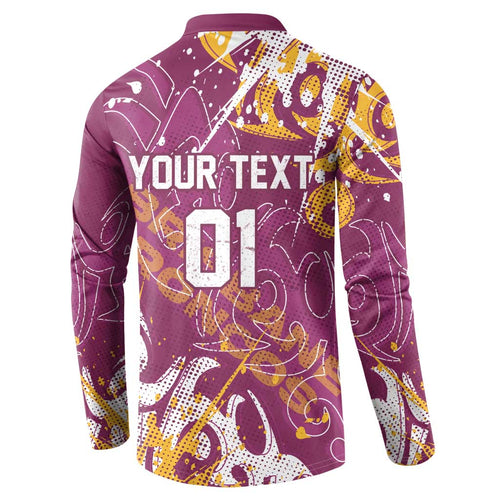 Personalized Brisbane Broncos Rugby Button Sweatshirt Urban Street Graffiti Style - Distressed Splatter Elements