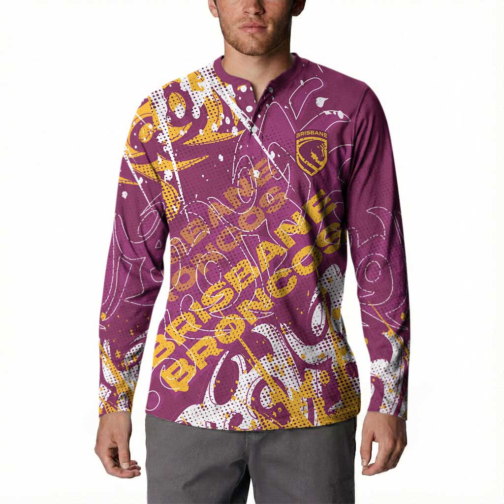 Personalized Brisbane Broncos Rugby Button Sweatshirt Urban Street Graffiti Style - Distressed Splatter Elements