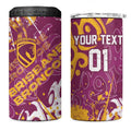 Personalized Brisbane Broncos Rugby 4 in 1 Can Cooler Tumbler Urban Street Graffiti Style - Distressed Splatter Elements