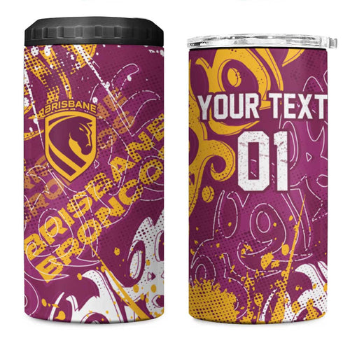 Personalized Brisbane Broncos Rugby 4 in 1 Can Cooler Tumbler Urban Street Graffiti Style - Distressed Splatter Elements
