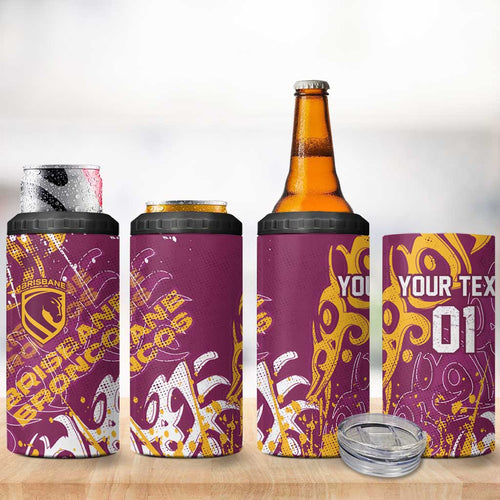 Personalized Brisbane Broncos Rugby 4 in 1 Can Cooler Tumbler Urban Street Graffiti Style - Distressed Splatter Elements