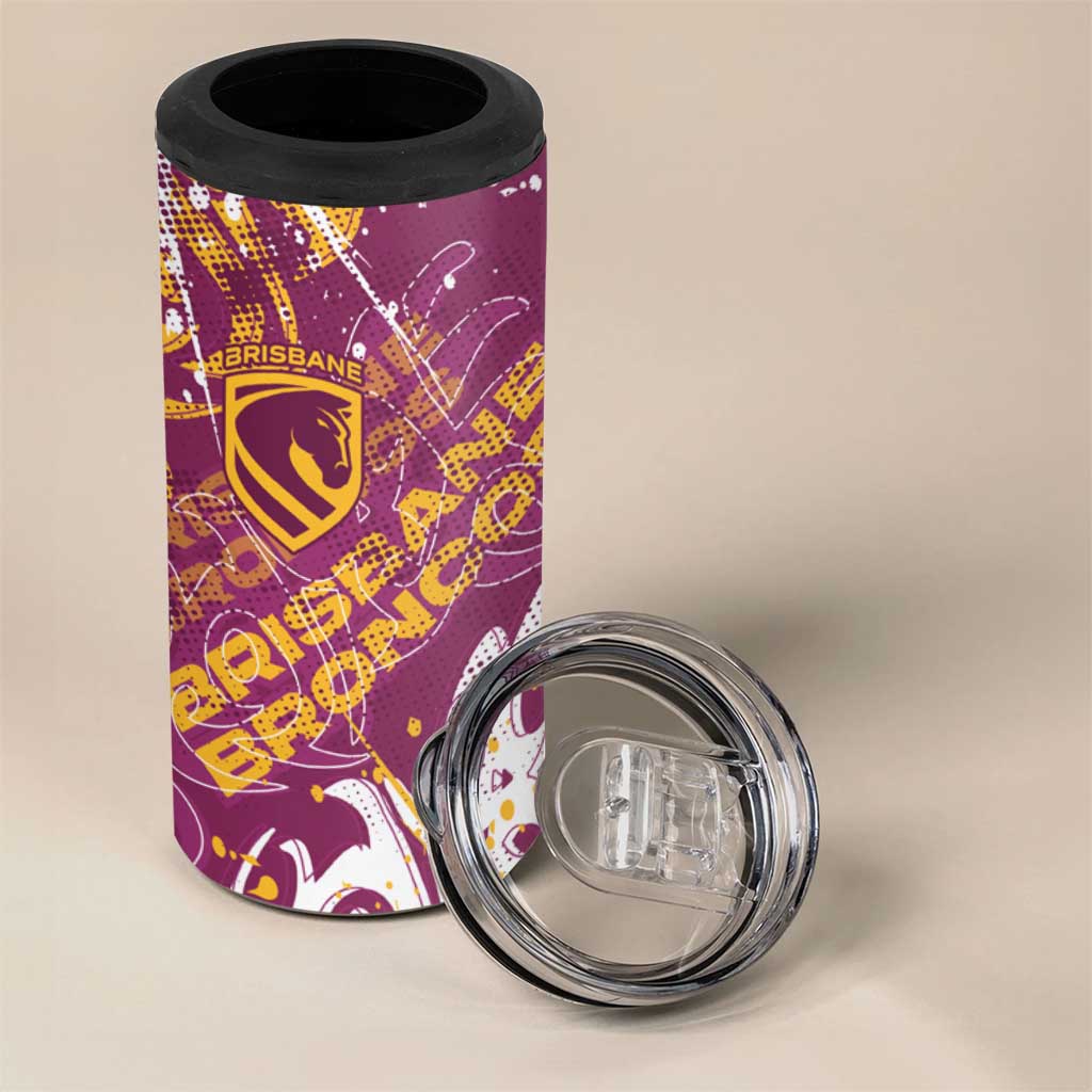 Personalized Brisbane Broncos Rugby 4 in 1 Can Cooler Tumbler Urban Street Graffiti Style - Distressed Splatter Elements