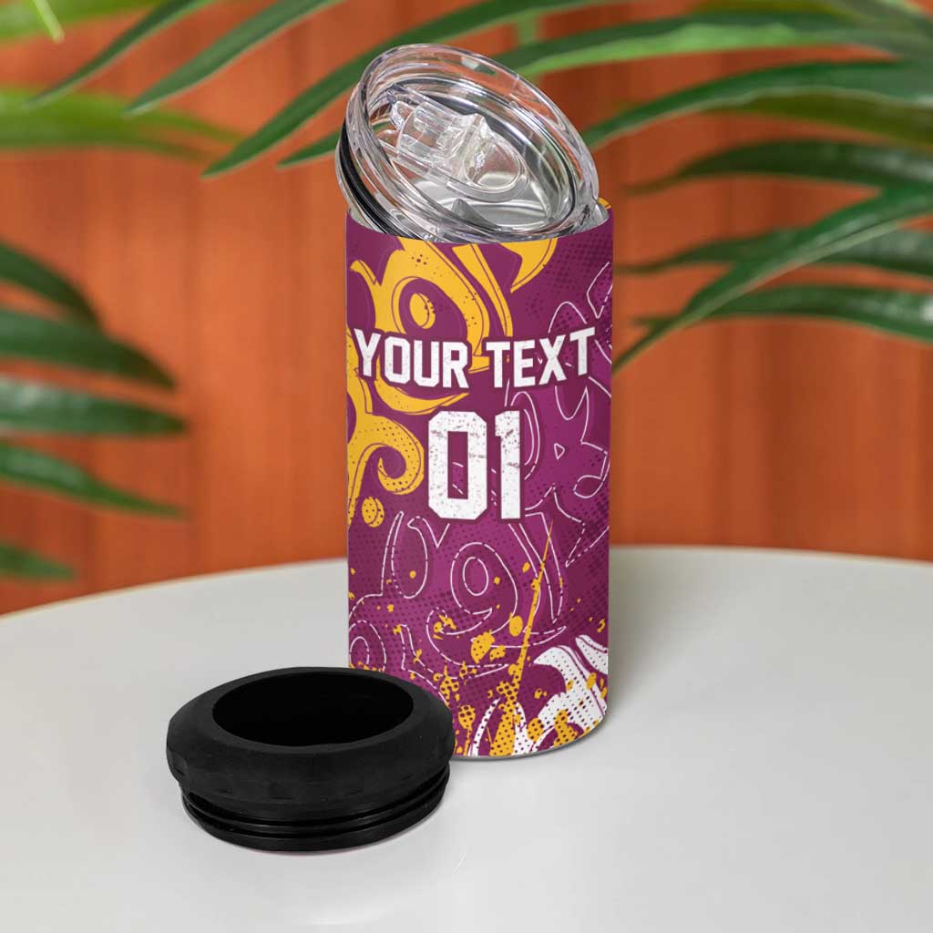 Personalized Brisbane Broncos Rugby 4 in 1 Can Cooler Tumbler Urban Street Graffiti Style - Distressed Splatter Elements
