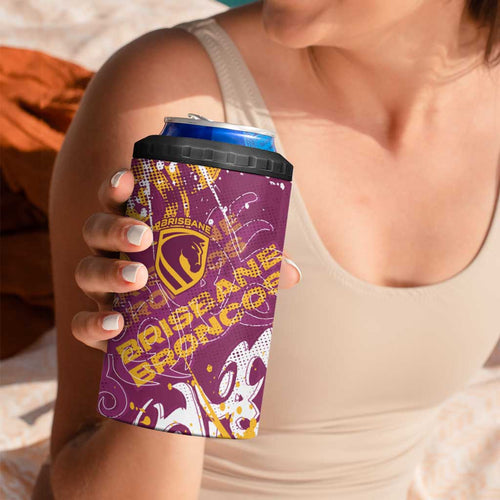 Personalized Brisbane Broncos Rugby 4 in 1 Can Cooler Tumbler Urban Street Graffiti Style - Distressed Splatter Elements