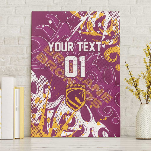 Personalized Brisbane Broncos Rugby Canvas Wall Art Urban Street Graffiti Style - Distressed Splatter Elements