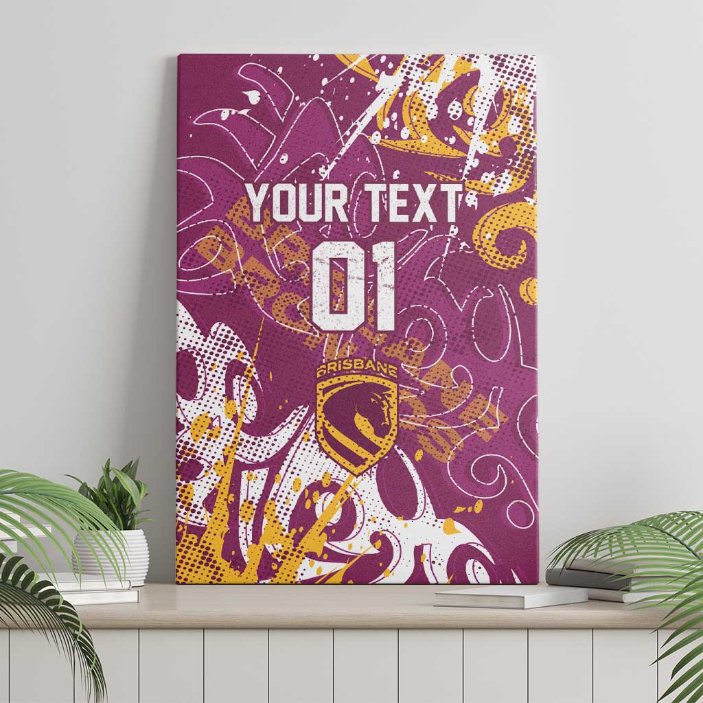 Personalized Brisbane Broncos Rugby Canvas Wall Art Urban Street Graffiti Style - Distressed Splatter Elements