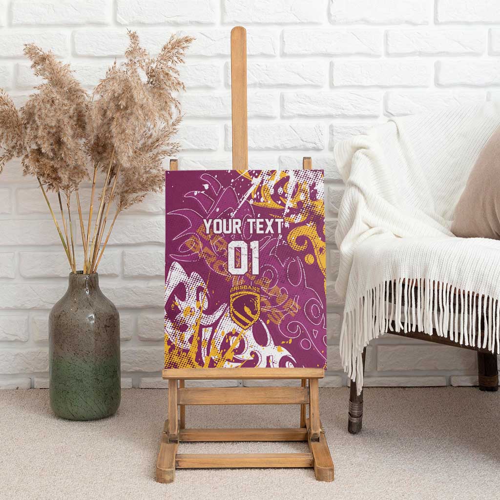 Personalized Brisbane Broncos Rugby Canvas Wall Art Urban Street Graffiti Style - Distressed Splatter Elements