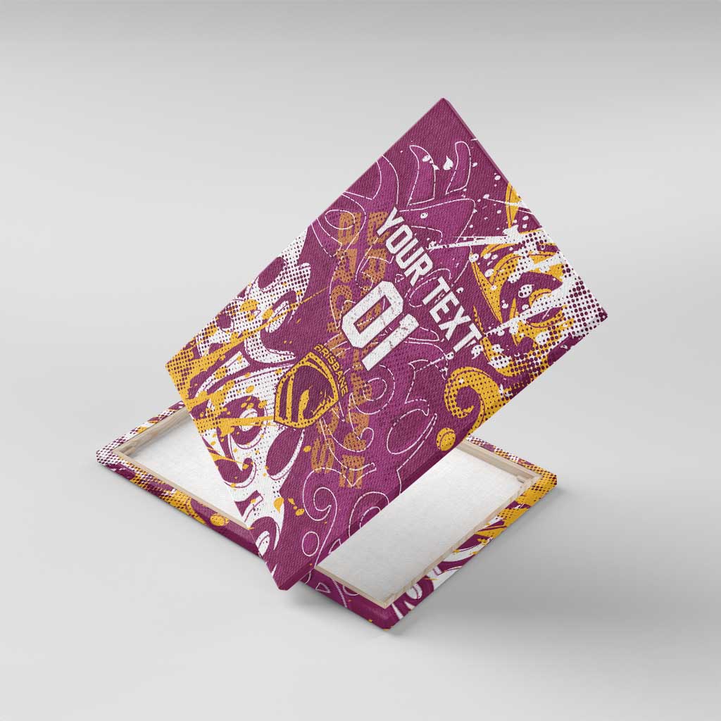 Personalized Brisbane Broncos Rugby Canvas Wall Art Urban Street Graffiti Style - Distressed Splatter Elements