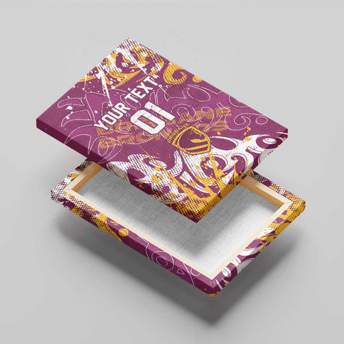 Personalized Brisbane Broncos Rugby Canvas Wall Art Urban Street Graffiti Style - Distressed Splatter Elements