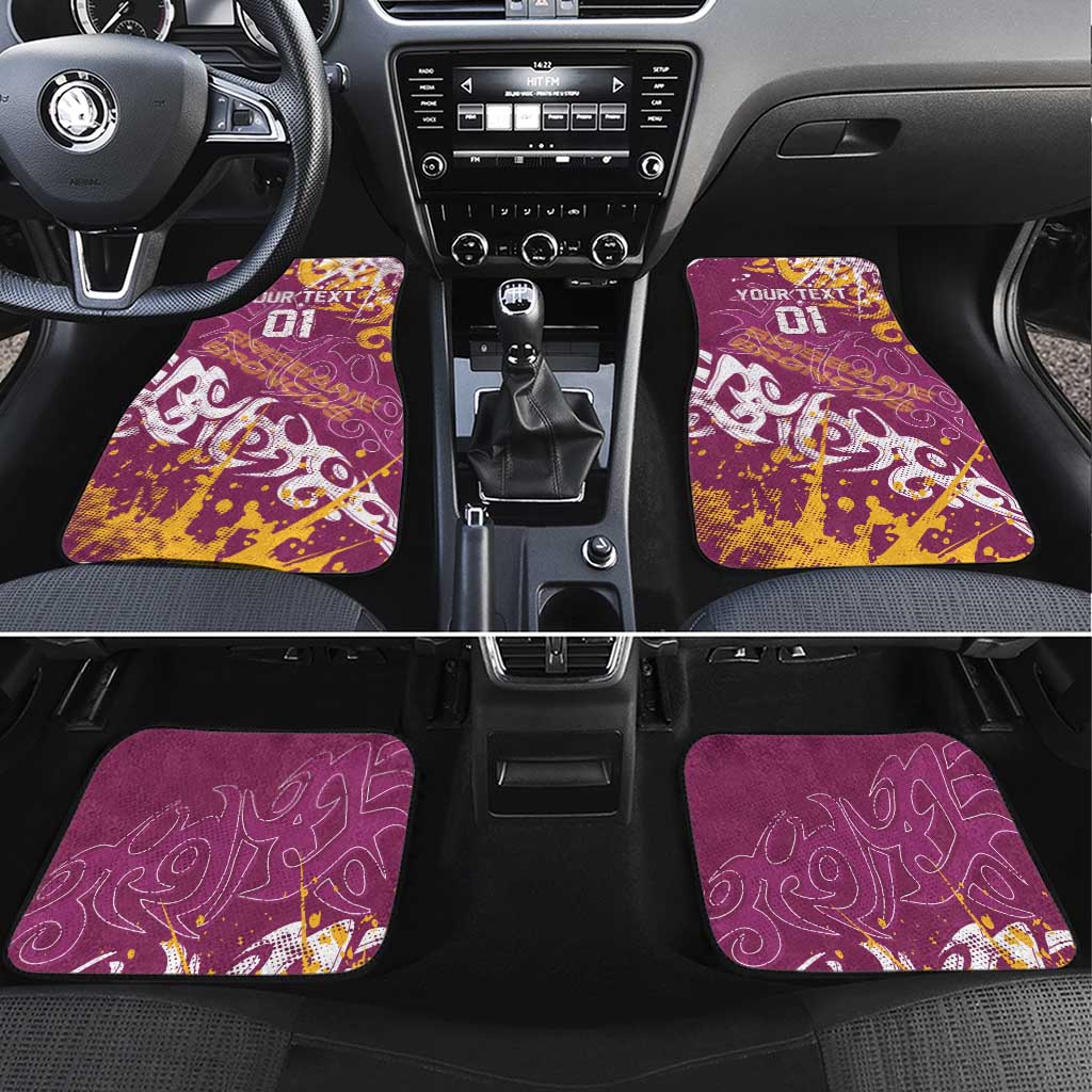 Personalized Brisbane Broncos Rugby Car Mats Urban Street Graffiti Style - Distressed Splatter Elements