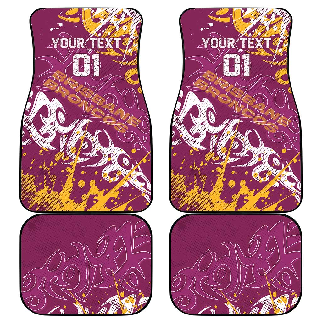 Personalized Brisbane Broncos Rugby Car Mats Urban Street Graffiti Style - Distressed Splatter Elements