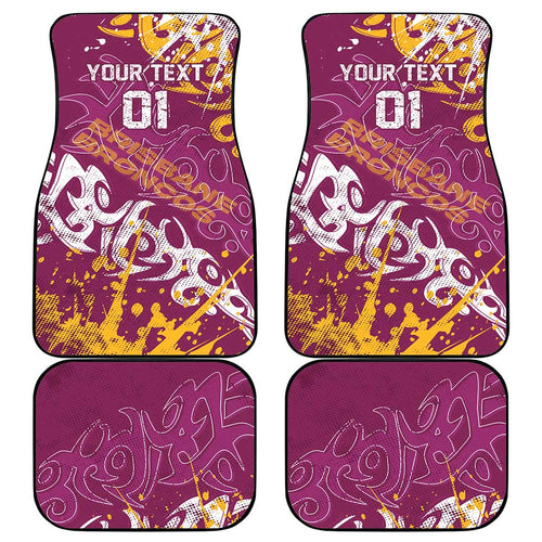 Personalized Brisbane Broncos Rugby Car Mats Urban Street Graffiti Style - Distressed Splatter Elements