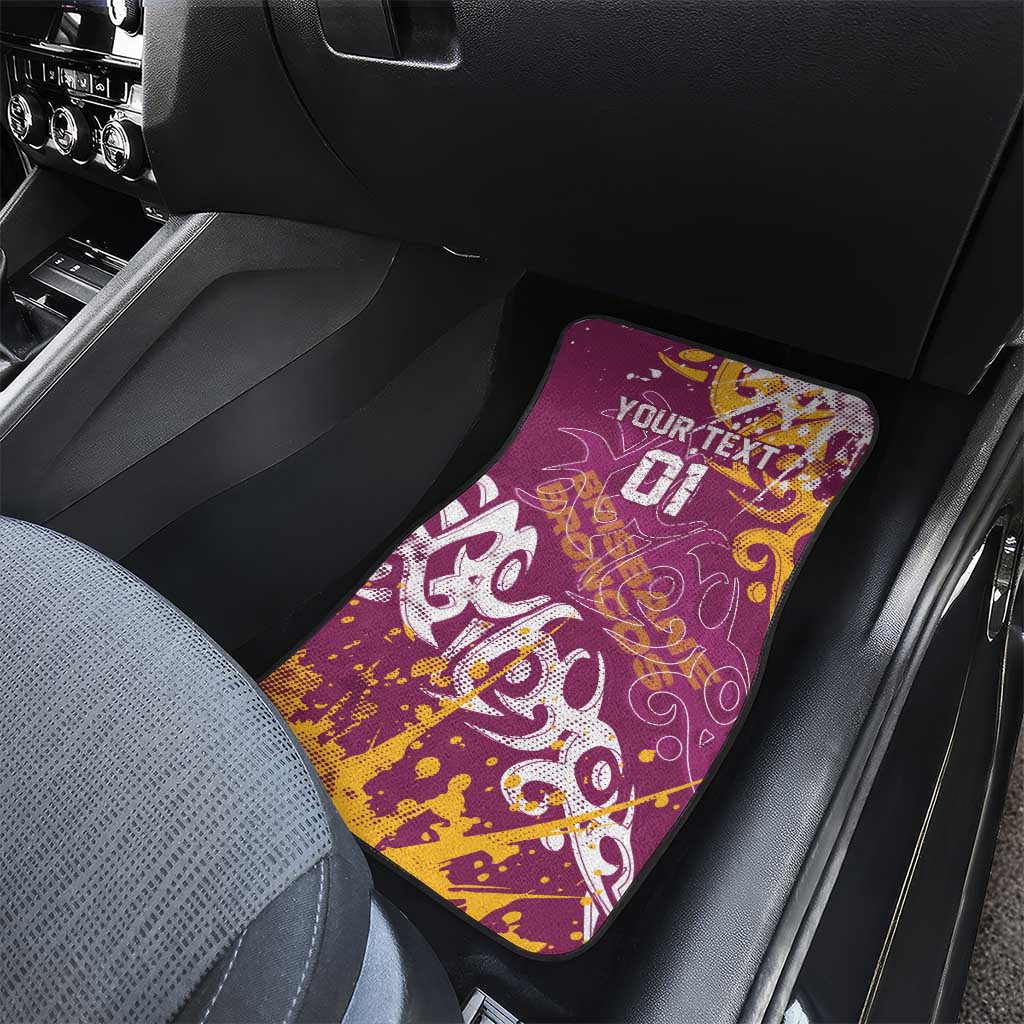 Personalized Brisbane Broncos Rugby Car Mats Urban Street Graffiti Style - Distressed Splatter Elements