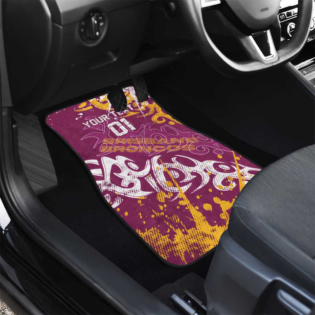 Personalized Brisbane Broncos Rugby Car Mats Urban Street Graffiti Style - Distressed Splatter Elements