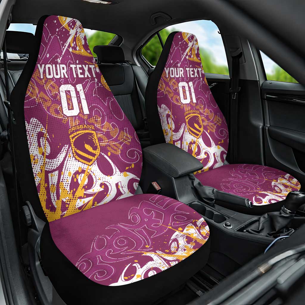 Personalized Brisbane Broncos Rugby Car Seat Cover Urban Street Graffiti Style - Distressed Splatter Elements
