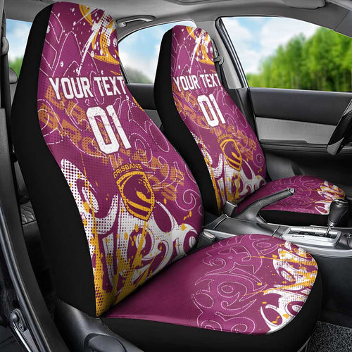 Personalized Brisbane Broncos Rugby Car Seat Cover Urban Street Graffiti Style - Distressed Splatter Elements