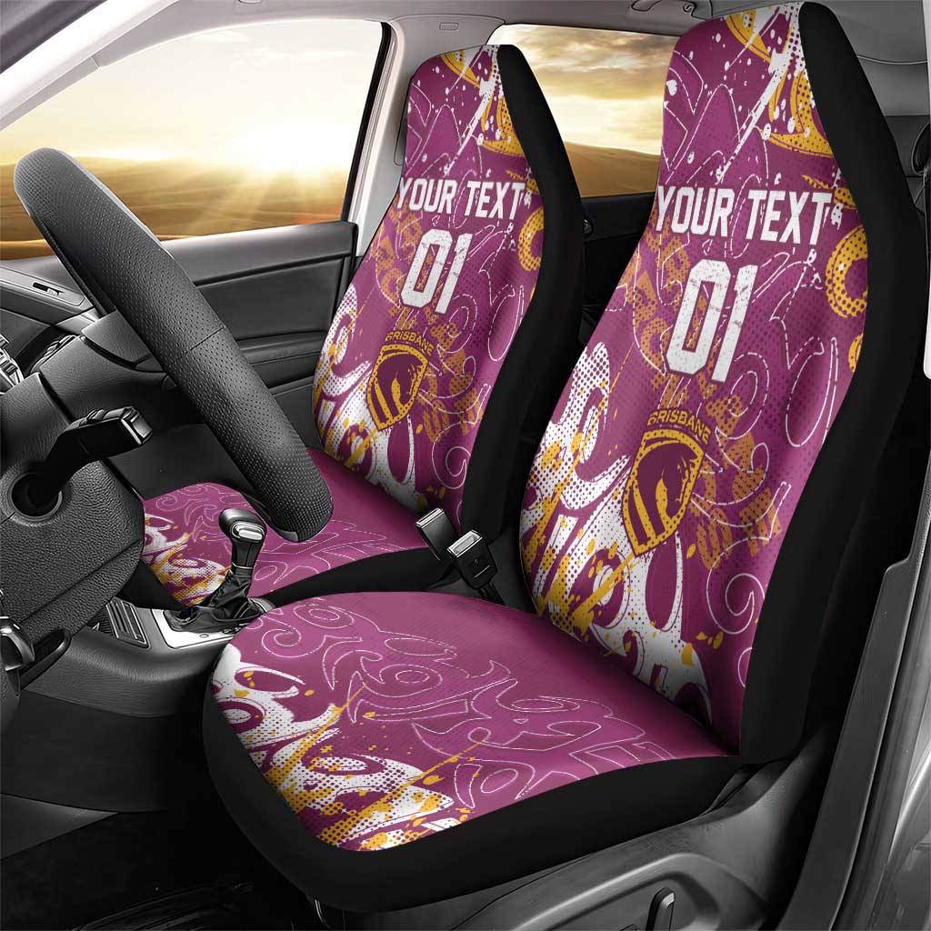 Personalized Brisbane Broncos Rugby Car Seat Cover Urban Street Graffiti Style - Distressed Splatter Elements