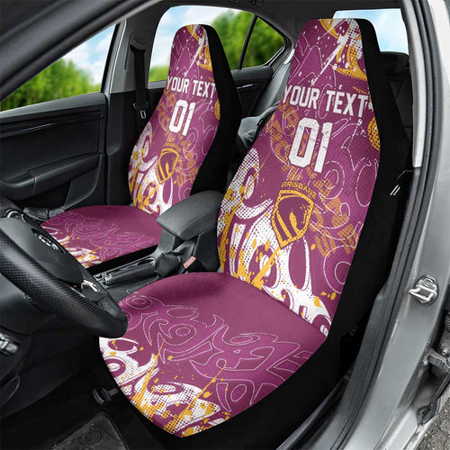 Personalized Brisbane Broncos Rugby Car Seat Cover Urban Street Graffiti Style - Distressed Splatter Elements