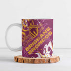 Personalized Brisbane Broncos Rugby Ceramic Mug Urban Street Graffiti Style - Distressed Splatter Elements