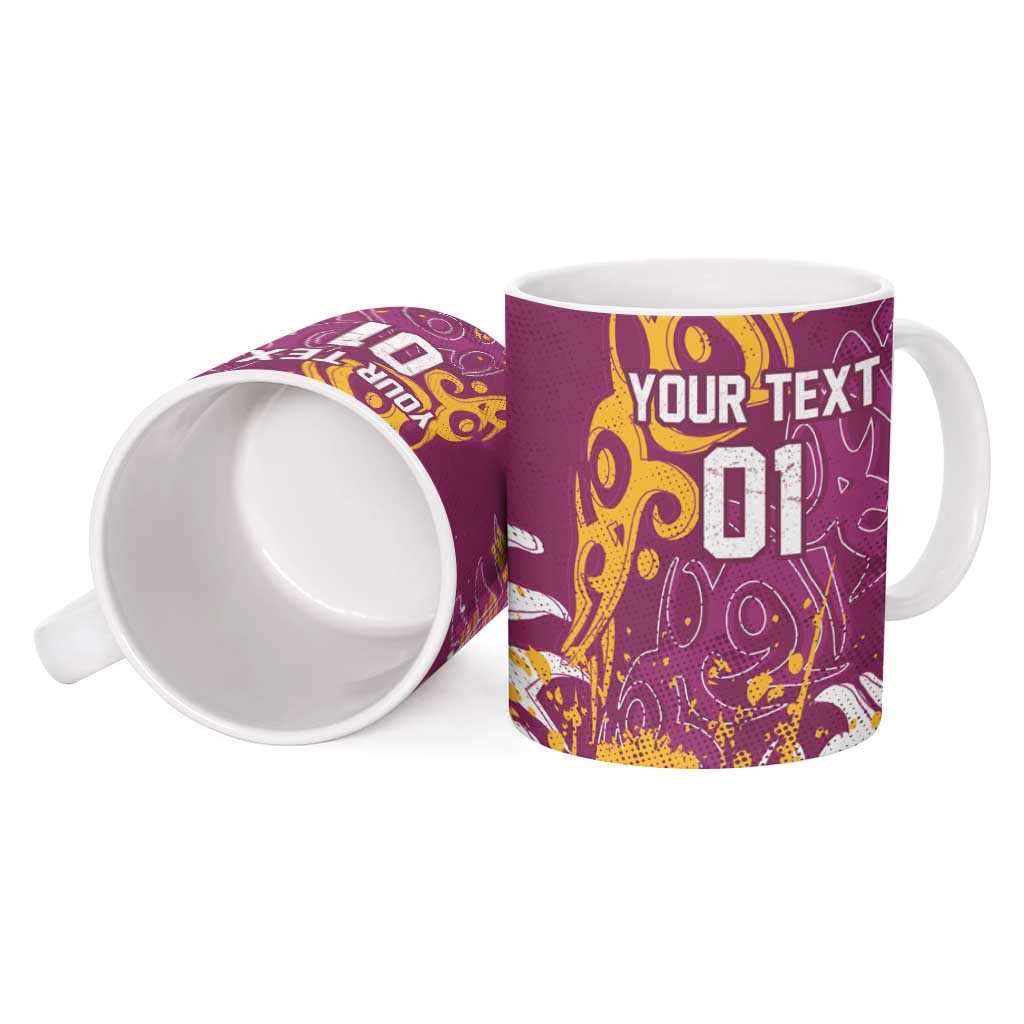 Personalized Brisbane Broncos Rugby Ceramic Mug Urban Street Graffiti Style - Distressed Splatter Elements