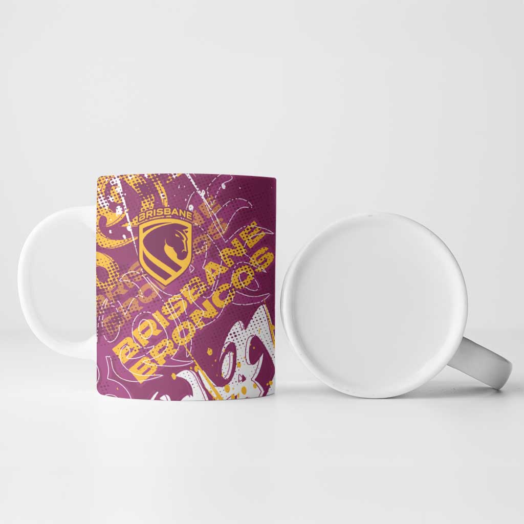 Personalized Brisbane Broncos Rugby Ceramic Mug Urban Street Graffiti Style - Distressed Splatter Elements