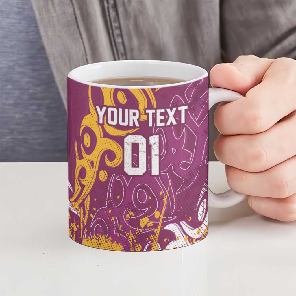 Personalized Brisbane Broncos Rugby Ceramic Mug Urban Street Graffiti Style - Distressed Splatter Elements