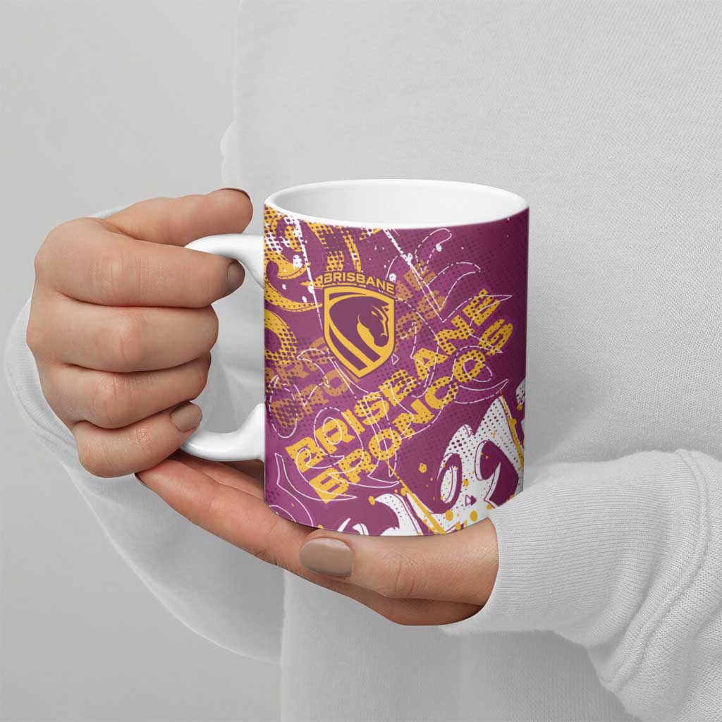 Personalized Brisbane Broncos Rugby Ceramic Mug Urban Street Graffiti Style - Distressed Splatter Elements