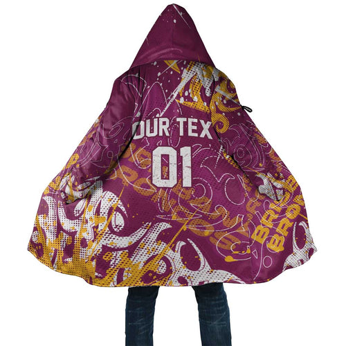 Personalized Brisbane Broncos Rugby Cloak Urban Street Graffiti Style - Distressed Splatter Elements