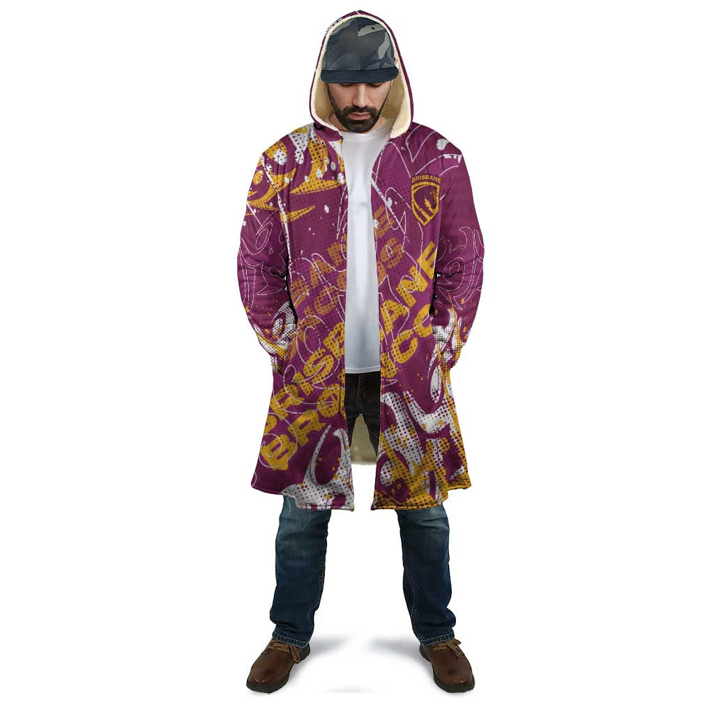Personalized Brisbane Broncos Rugby Cloak Urban Street Graffiti Style - Distressed Splatter Elements