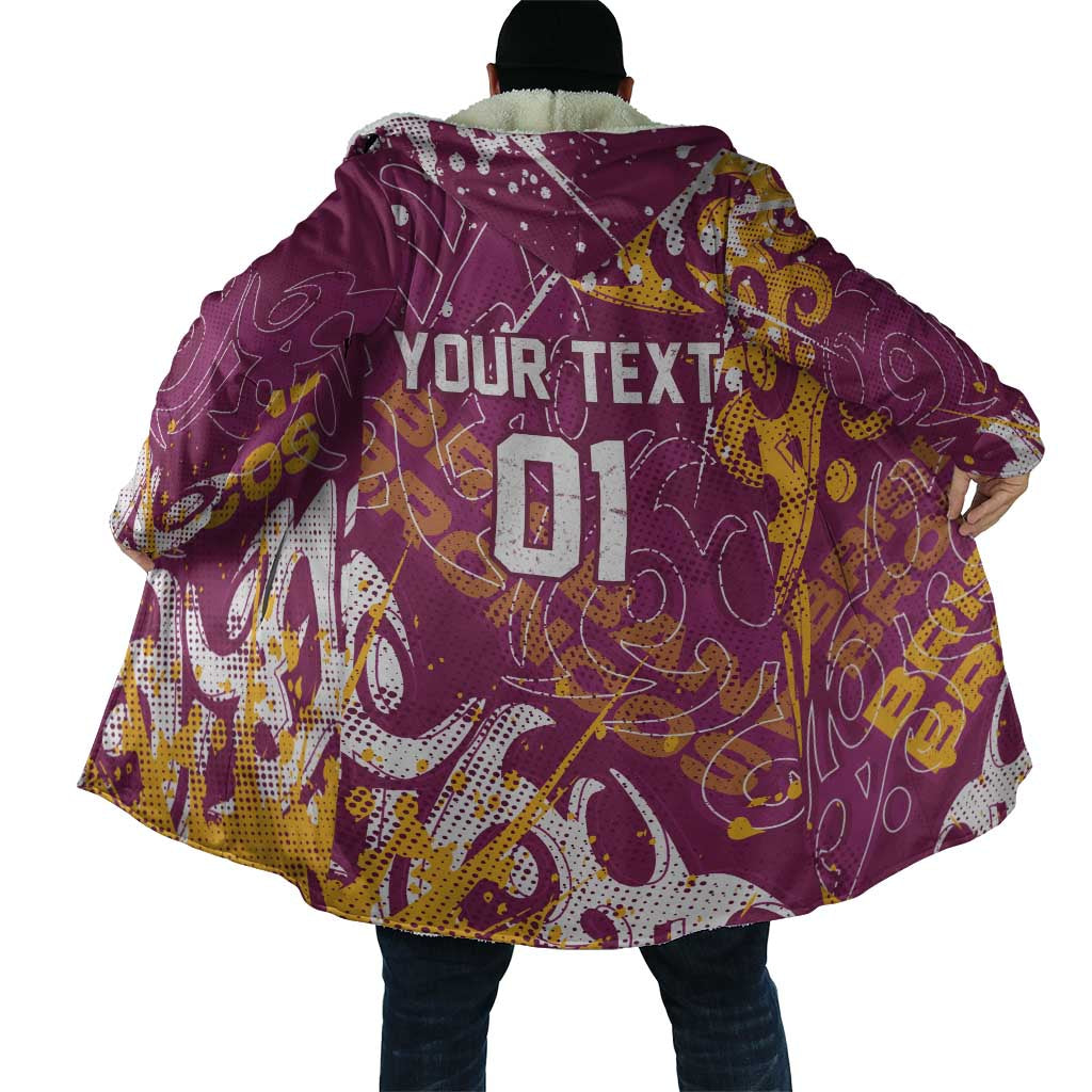 Personalized Brisbane Broncos Rugby Cloak Urban Street Graffiti Style - Distressed Splatter Elements