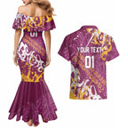 Personalized Brisbane Broncos Rugby Couples Matching Mermaid Dress and Hawaiian Shirt Urban Street Graffiti Style - Distressed Splatter Elements