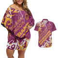 Personalized Brisbane Broncos Rugby Couples Matching Off Shoulder Short Dress and Hawaiian Shirt Urban Street Graffiti Style - Distressed Splatter Elements