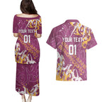 Personalized Brisbane Broncos Rugby Couples Matching Puletasi and Hawaiian Shirt Urban Street Graffiti Style - Distressed Splatter Elements