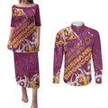 Personalized Brisbane Broncos Rugby Couples Matching Puletasi and Long Sleeve Button Shirt Urban Street Graffiti Style - Distressed Splatter Elements