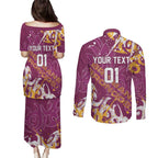 Personalized Brisbane Broncos Rugby Couples Matching Puletasi and Long Sleeve Button Shirt Urban Street Graffiti Style - Distressed Splatter Elements