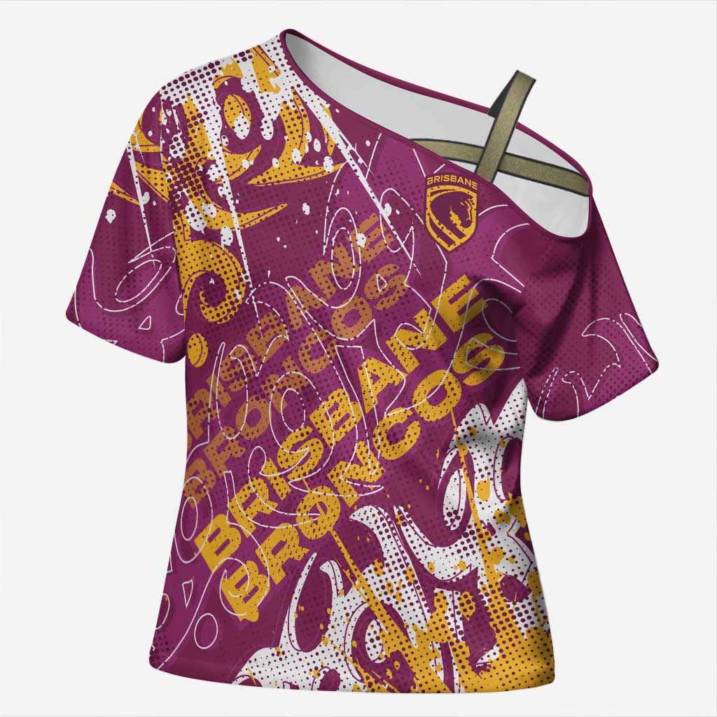 Personalized Brisbane Broncos Rugby Cross Shoulder Shirt Urban Street Graffiti Style - Distressed Splatter Elements